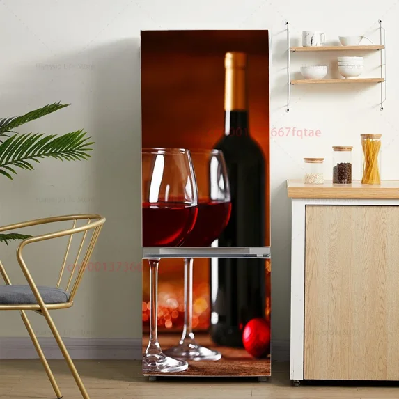 3D Realistic Fruit Printed Refrigerator Door Wrap Mural Decals Peel and Stick Waterproof Kitchen Fridge Door Sticker Wallpaper