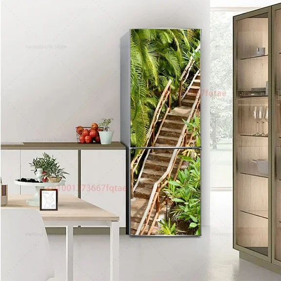 3D Realistic Fruit Printed Refrigerator Door Wrap Mural Decals Peel and Stick Waterproof Kitchen Fridge Door Sticker Wallpaper