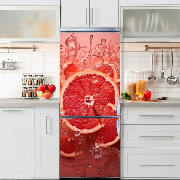 3D Realistic Fruit Printed Refrigerator Door Wrap Mural Decals Peel and Stick Waterproof Kitchen Fridge Door Sticker Wallpaper