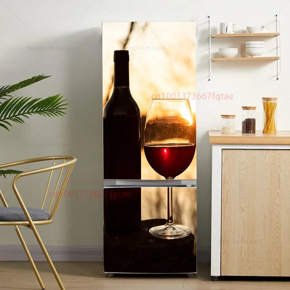 3D Realistic Fruit Printed Refrigerator Door Wrap Mural Decals Peel and Stick Waterproof Kitchen Fridge Door Sticker Wallpaper