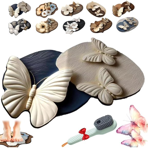 3D Realistic Pattern Non-Slip Absorbent Mat, 3d Rugs Bathroom,  Flower & Butterfly Shaped Diatom Mud Floor Bathroom Toilet Water Absorption Quick-Drying Mat