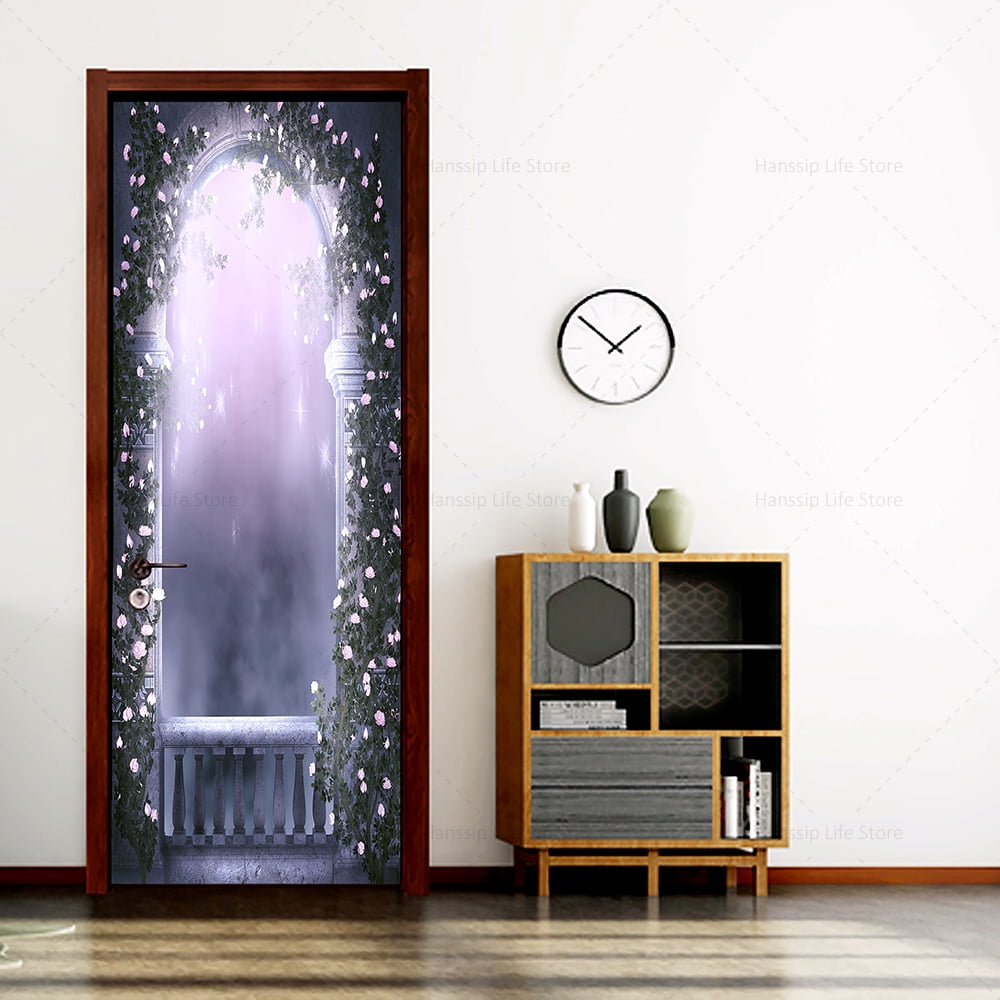 3D Realistic Retro Door Sticker Self Adhesive PVC Full Door Wrap Home