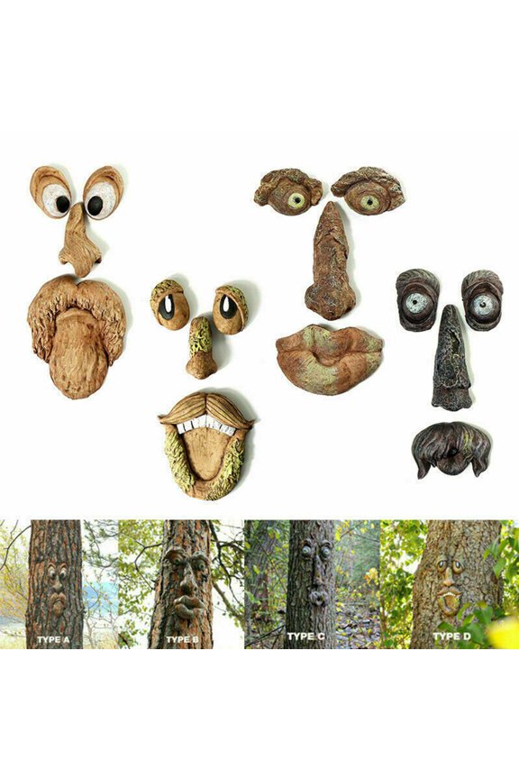 3D Realistic Sleepy/Surprised/Laughing/Angry Old Man Tree Hugger - Garden Peeker Yard Art - Outdoor Tree Hugger Sculpture Whimsical Tree Face Garden Decoration