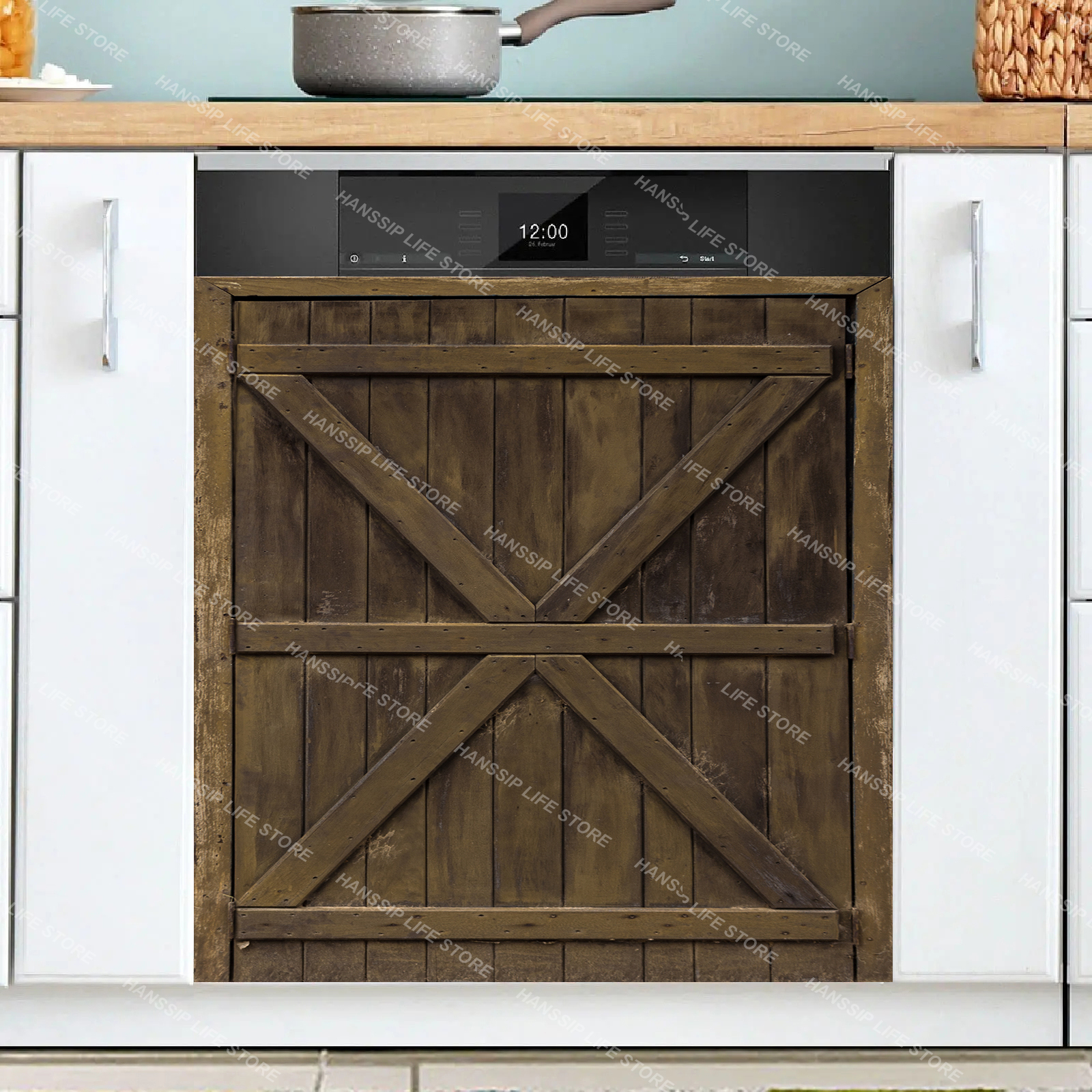 3D Realistic Wood Grain Printed Dishwasher Panel Sticker Waterproof