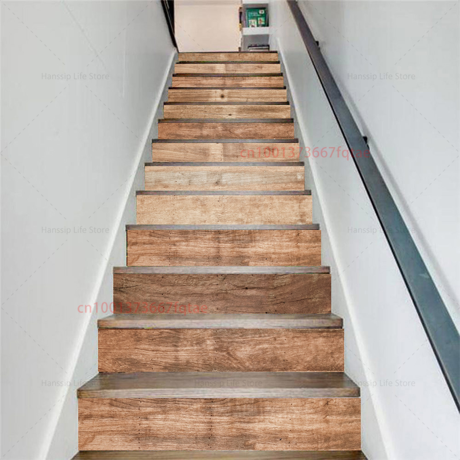 3D Realistic Wood Grain Printed Stair Stickers Removable Vinyl PVC ...