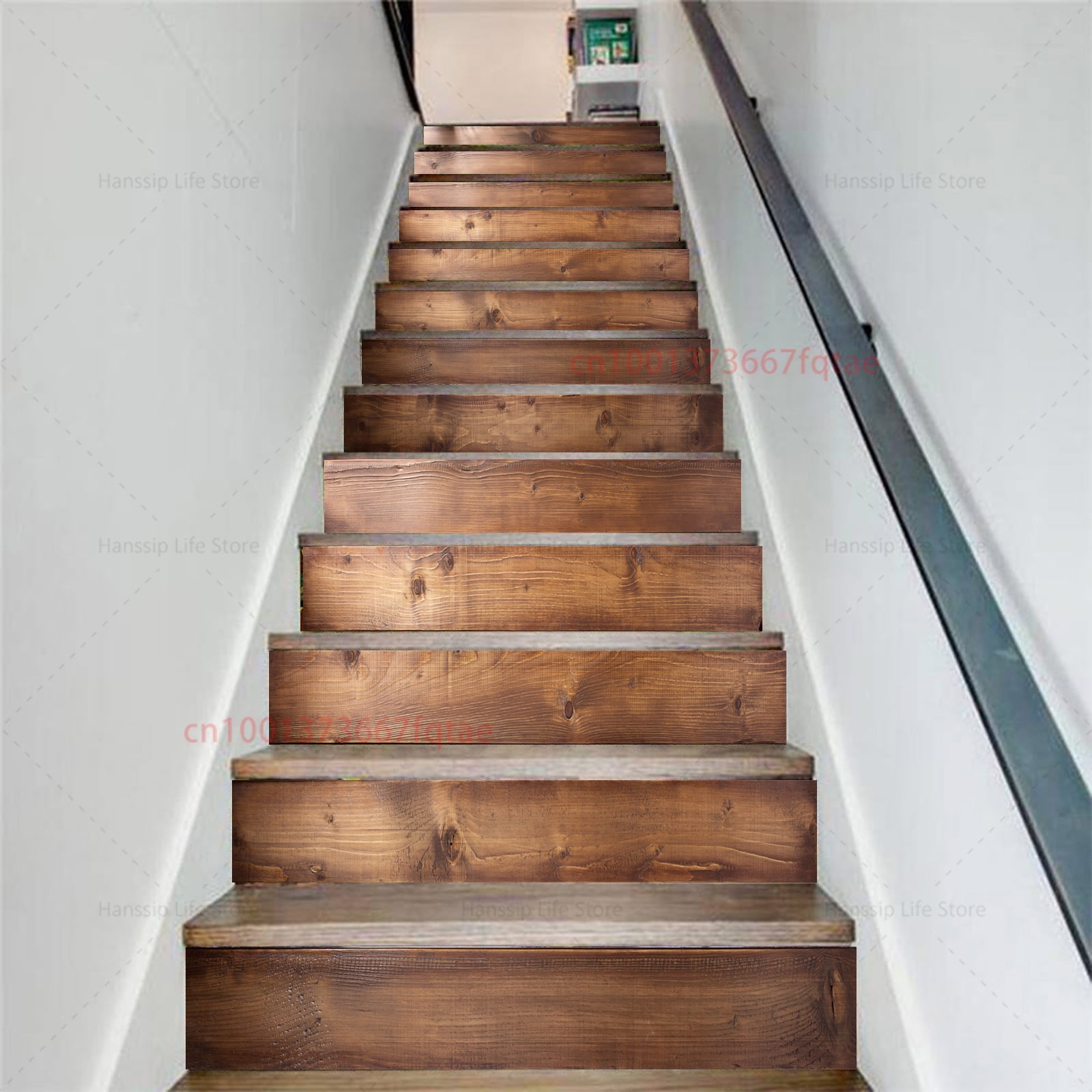3D Realistic Wood Grain Printed Stair Stickers Removable Vinyl PVC ...