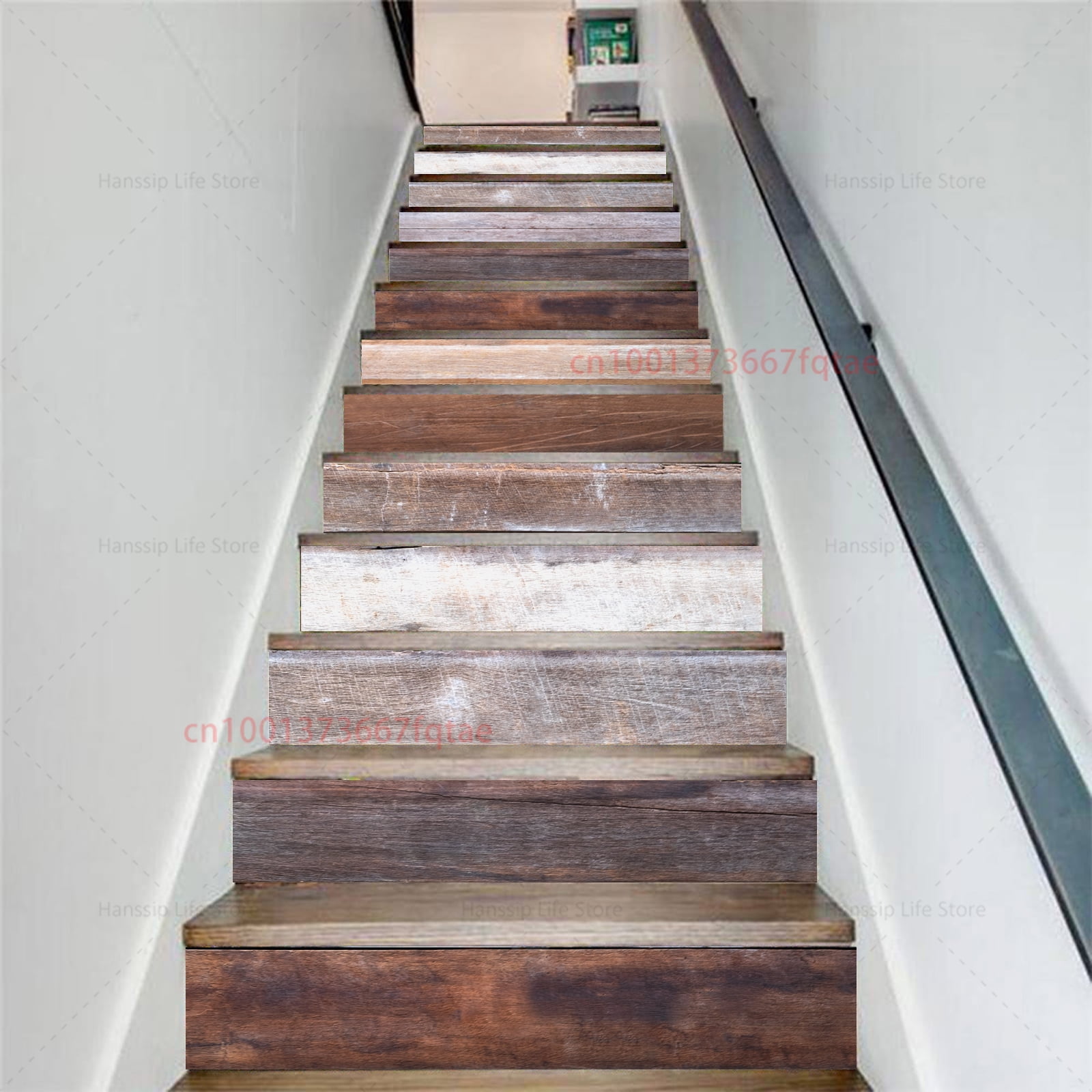 3D Realistic Wood Grain Printed Stair Stickers Removable Vinyl PVC ...