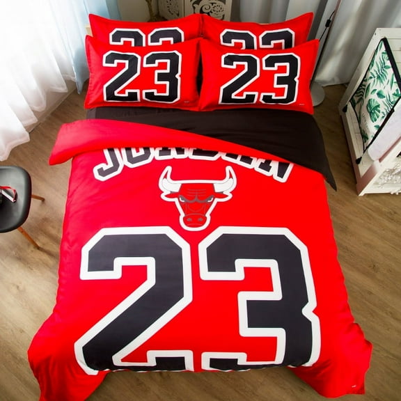 3D Red Basketball Duvet Cover Student Kids Basketball Bedding Set 3PC Microfiber 100% Boys and Teenagers Bed Set1Duvet cover,2Pillowcases,Twin Full Queen King Size