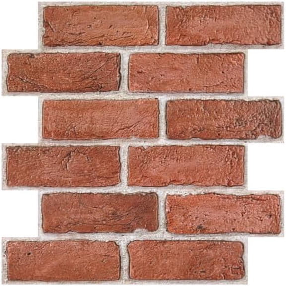 3D Red Brick Wall Panel Peel and Stick, 10 Pcs 12"X12" Small Size Thin PVC Fake Brick Decorative Tiles Backsplash Wallpaper Interior Decor, Not Real Brick