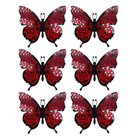 3D Red Butterfly Wall Stickers 6pcs Removable Valentine's Red Rose Butterfly Stickers Wall Decal Butterfly Wall Decals for Home and Room Decoration Wedding Bedroom Decor Living Room Sticker