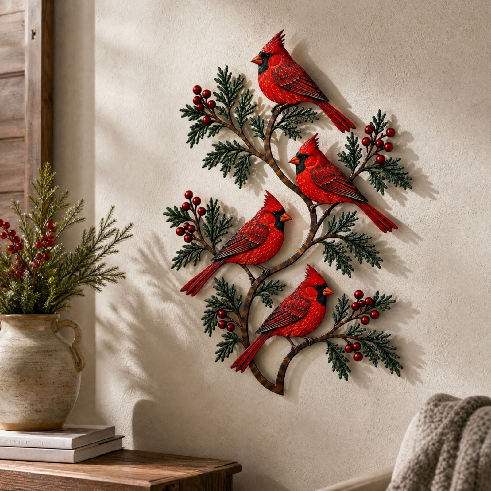 3D Red Cardinal Metal Wall Decor, Bird on Branch Metal Wall Art, Easy ...