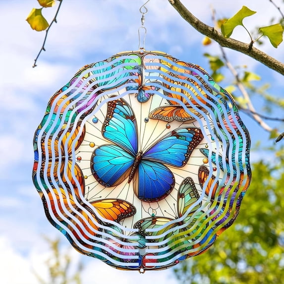HELLOYOUNG 10inch metal Wind Spinner Sculpture wind chime Garden Spinning Flower Butterfly Wind-Activated Spinning. Hanging Ornament for Outdoor Garden/Yard/Patio & Christmas Home Decor