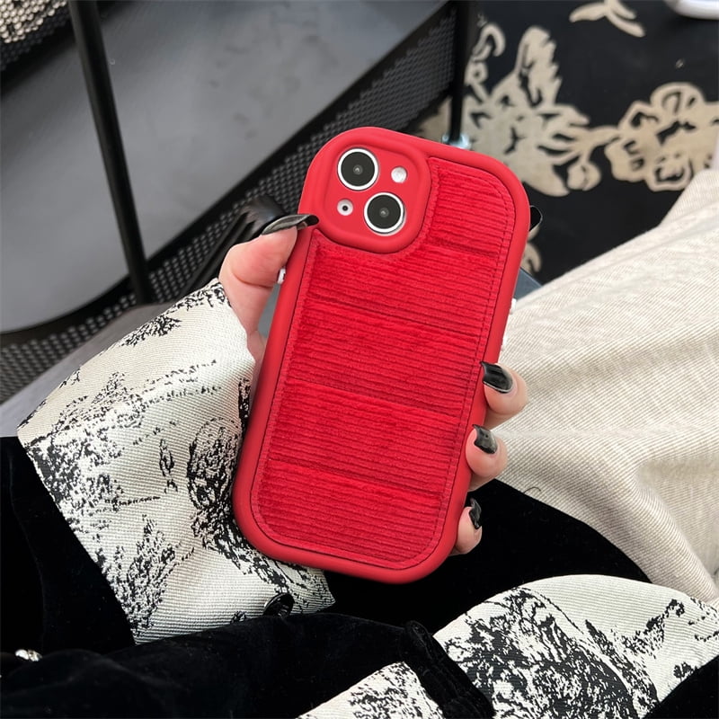 3D Red Light Corduroy Stripe Drum Bag Phone Case For iPhone 11 12 13 14