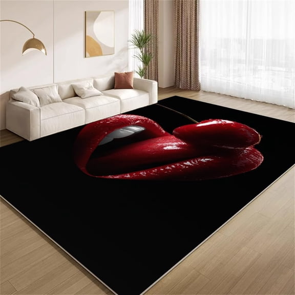 3D Red Lips Kiss Area Rugs, Sexy Cherry Carpet, Washable Non Slip Low Pile Soft Rug for Living Room Bedroom Home Decor Mat 2ftx3ft