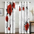 3D Red Rose Couple Flower Romantic Modern Light Filtering Drapes Theme