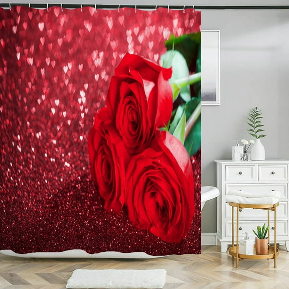 3D Red Rose Shower Curtain Fantasy Art Rose Flowers Printing Waterproof Bathroom