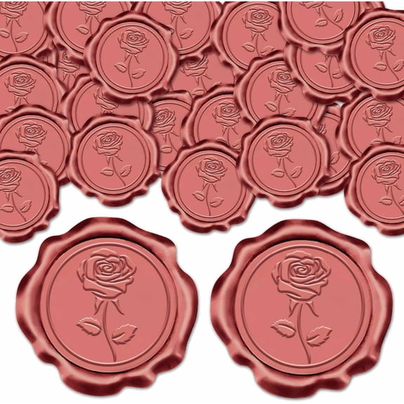 3D Red Rose Wax Seal Stickers 30mm Self Adhesive Wax Decals Sticker Wedding Pasters Red Decal for Party Invitation Envelope Valentine' s Day Xmas Gift Wrapping Greeting Cards Waterproof Decor