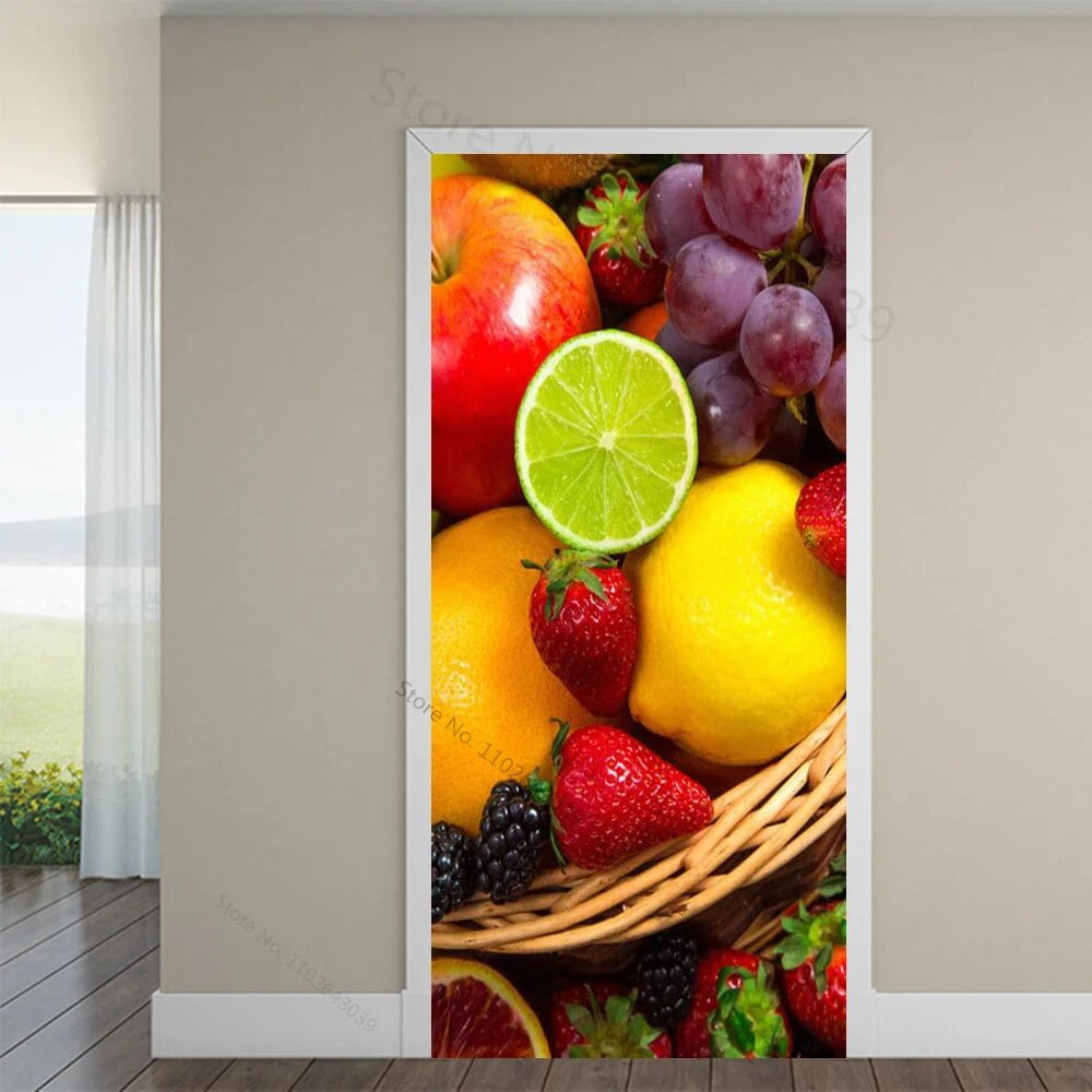 3D Red Wine Cup Door Sticker Room Home Decoration Red Rose Poster Wall