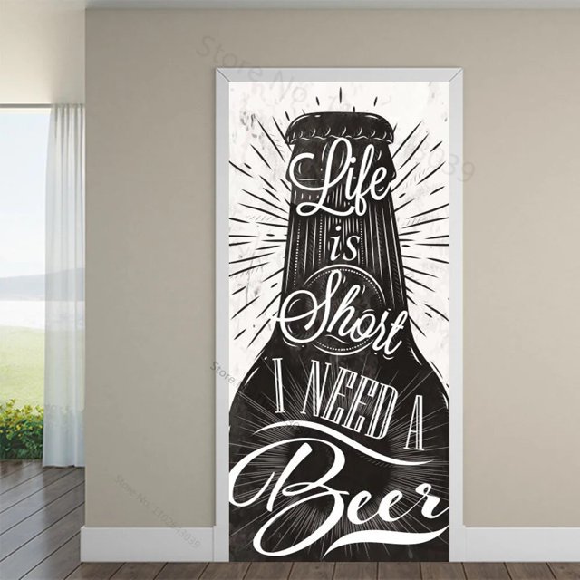 3D Red Wine Cup Door Sticker Room Home Decoration Red Rose Poster Wall