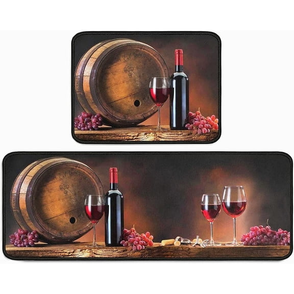 3D Red Wine Decor Kitchen Rugs 2 Piece Set Washable Microfiber Runner Rug Grape Mat Decorations for Kitchen 17"x 47"+17" x 23" (Wine Glass 1)