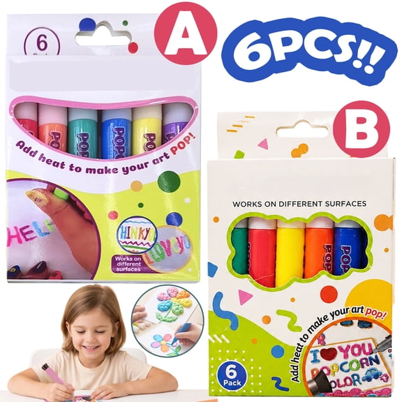 3D Relief Art Pen Popcorn Pens Bubble Pen 3D Art Pen Heat Expand Fluffy Craft Drawing Pen Washable DIY Scrapbook Marker for Kids Handmade Art (1 Box 6 Colors),A