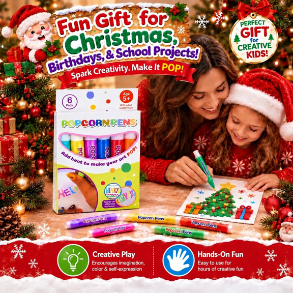 3D Relief Art Pen, Puffy Popcorn Pens, 3D Art Pens for Different Surfaces, Non-Toxic DIY Bubble Drawing Gel Pen for Arts and Crafts