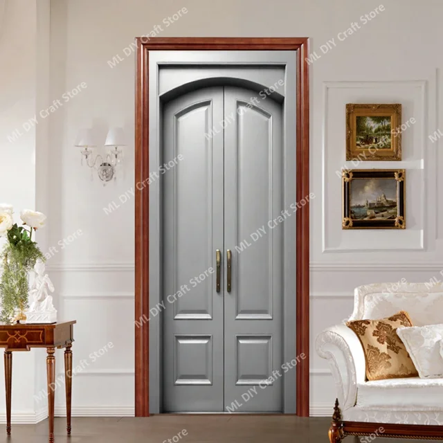 3D Relief Retro wood grain gold leaf Door Stickers Bedroom Bathroom PVC