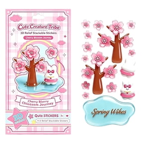 3D Relief Stickers, Epoxy Resin Cherry Blossom Cute Design, 1 Pack Stackable Craft Kit, for Kids Handmade Activity DIY Scrapbook Diary Decoration