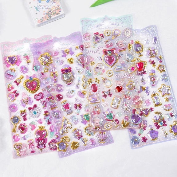 3D Relief Stickers Kawaii Delicate 3D Gilding Stickers Cute Self-Adhesive Decals Mini Relief Tiny Micro Decals Scrapbooking Journal Sticker