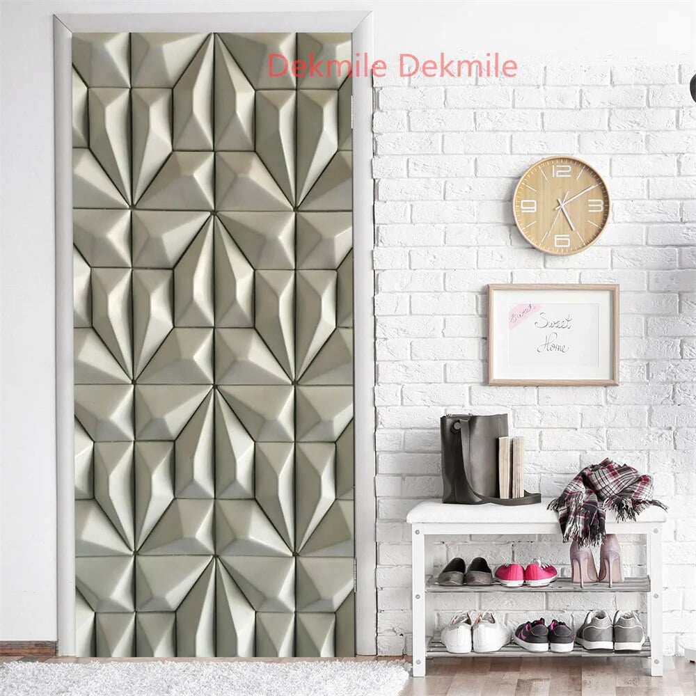3D Relief Visual Stereo White Door Wallpaper With Glue Sticker