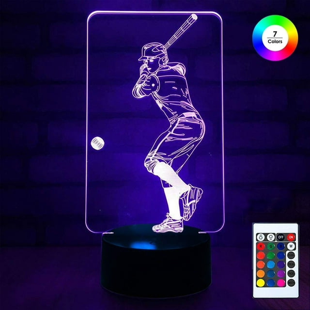 3D Remote Night Stand Light, EpicGadget Touch Control Optical Illusion Visualization LED Night Light Lamp 7 Colors Changing Remote Control Night Light Lamp Stand (Baseball Player)
