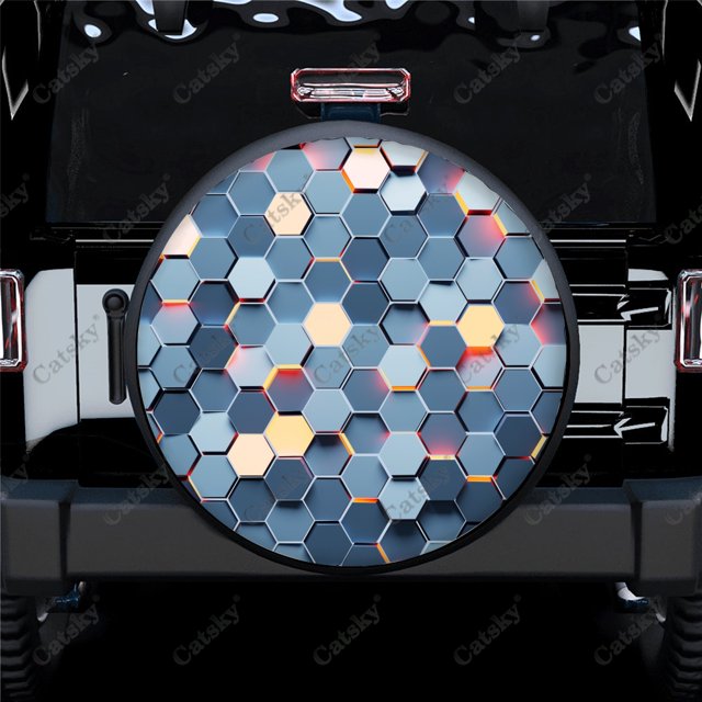 3D Render Hexagon Abstract Pattern Polyester Universal Spare Wheel Tire