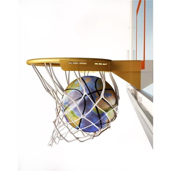 3D Rendering of Basketball with Earth Globe Texture Falling Into A Basketball Hoop Poster Print