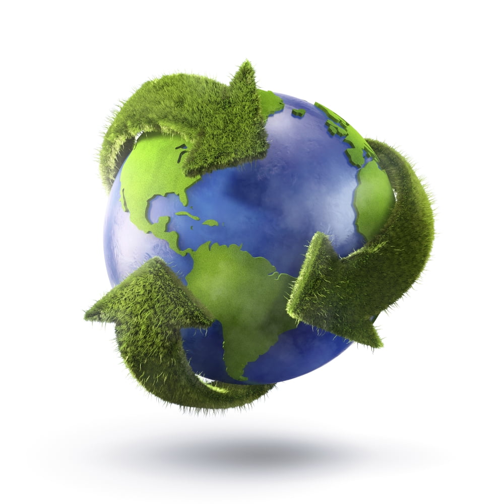 3D Rendering of planet Earth surrounded by the recycle symbol Canvas Art - Evgeny KuklevStocktrek Images (29 x 29)