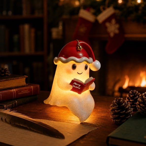 3D Resin Christmas Ghost Night Light, Ghost Warm Lighted Indoor Figurine Lamps for Bedroom Study Room Funny Christmas Indoor LED Nightlight - (E)