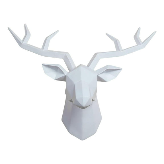 3D Resin Deer Head Sculpture Animal Statue Figurines Wall Mount Modern Art Moose White