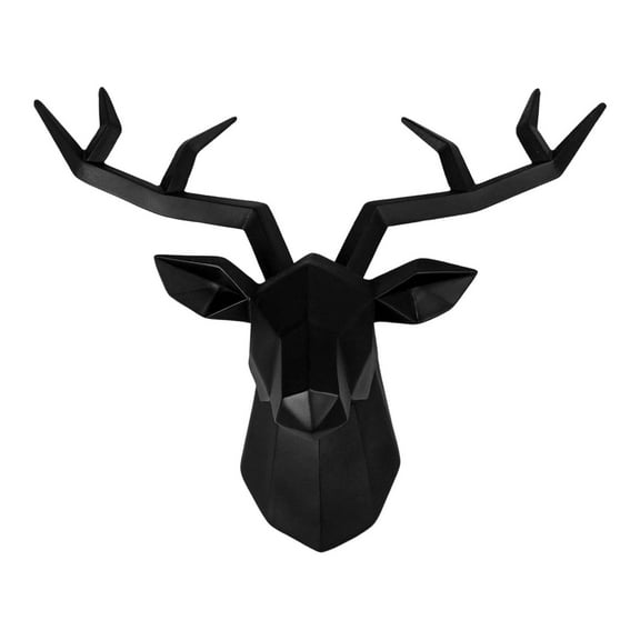 3D Resin Deer Head Sculpture Wall Mounted Elk Animal Statue Figurines Decors Black