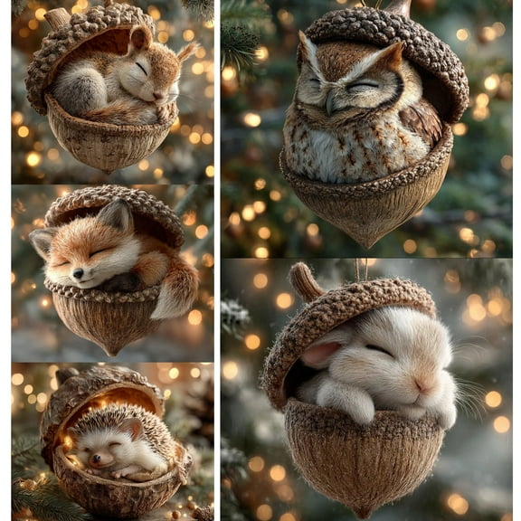 3D Resin Forest Hazelnut Cute Animal Ornaments, Mini Resin Animal Hanging Pendants for Easter Tree and Holiday Decor, Adorable Forest Themed Resin Figurines for Home and Tree Decoration, 3.14in, C