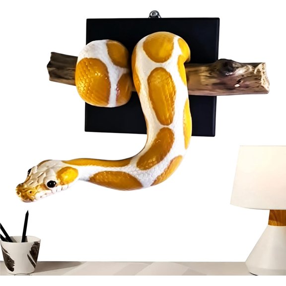 3D Resin Golden Ball Python Wall Sculpture, Lifelike Winding Snake Wall Art Decor, Mysterious Snake Figurine Ornament for Bedroom Hallway Study Sofa Wall