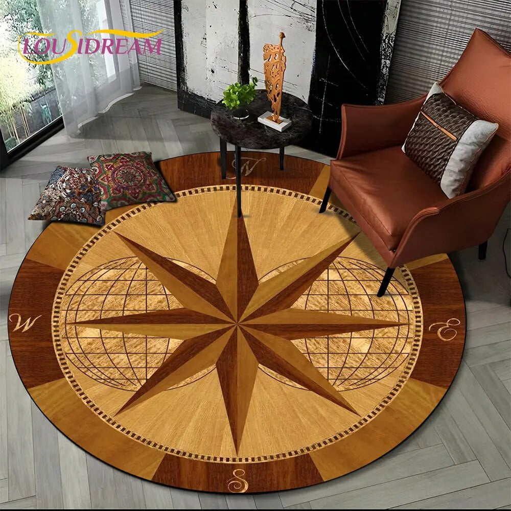 3D Retro Compass Series Circle Area Rug Round Carpet Rug for Living ...