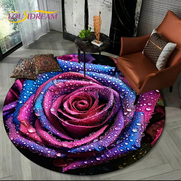 3D Retro Compass Series Circle Area Rug Round Carpet Rug for Living Room Bedroom Sofa Foot Pad r Non-slip Floor Mat Gift