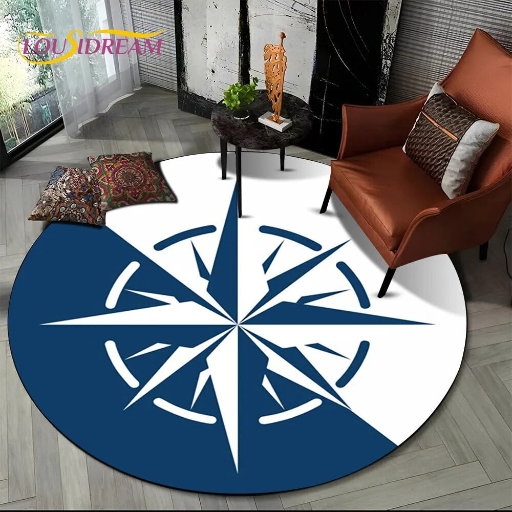 3D Retro Compass Series Circle Area Rug Round Carpet Rug for Living ...