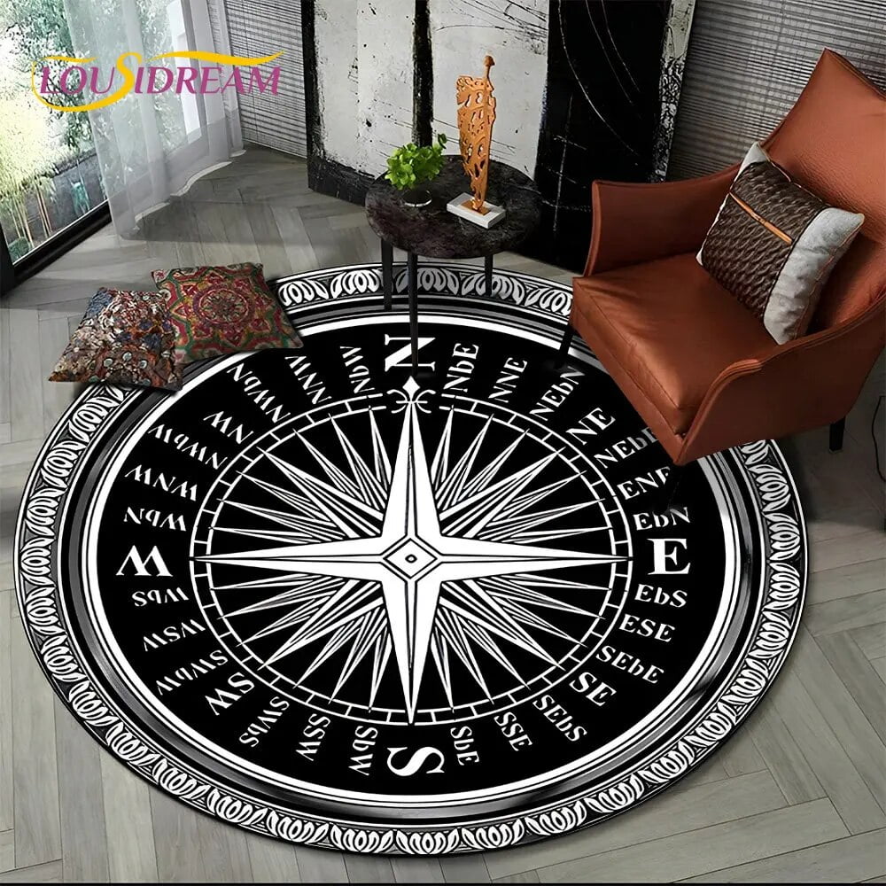 3D Retro Compass Series Circle Area Rug Round Carpet Rug for Living ...