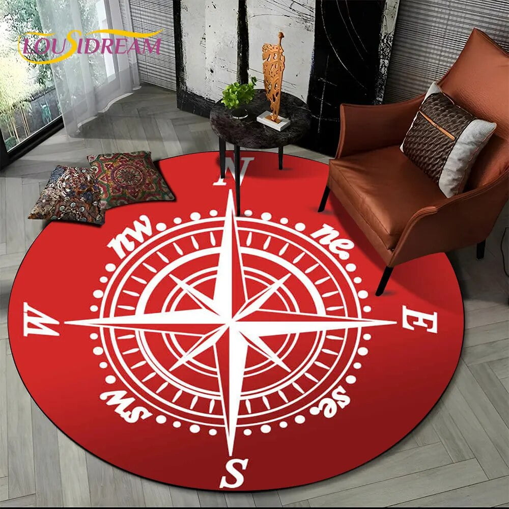 3D Retro Compass Series Circle Area Rug Round Carpet Rug for Living ...