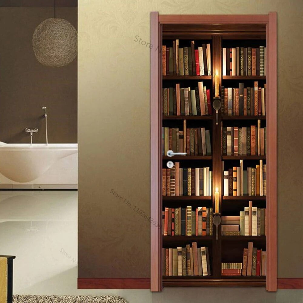 3D Retro Library Door Sticker Vinyl Wallpaper Selfadhesive DIY For