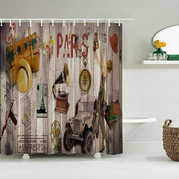 3D Retro Old Wood Pattern Shower Curtains Europe and America Style Printed Bath Curtain Waterproof Bathroom Shower Curtain
