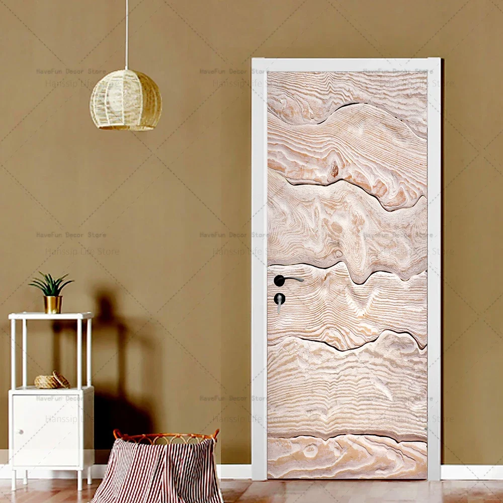 3D Retro Old Wooden Door Stickers Waterproof Poster Wallpaper Self