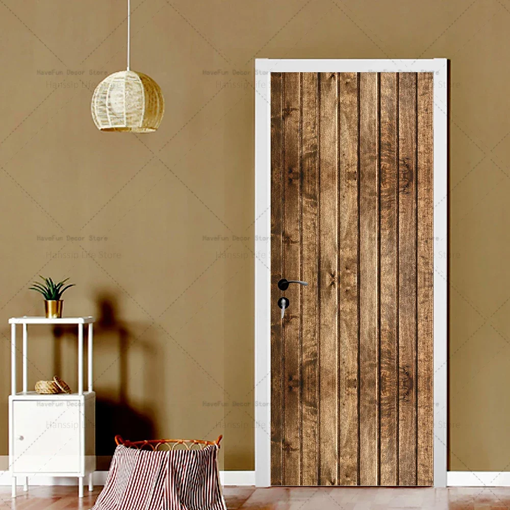 3D Retro Old Wooden Door Stickers Waterproof Poster Wallpaper Self ...