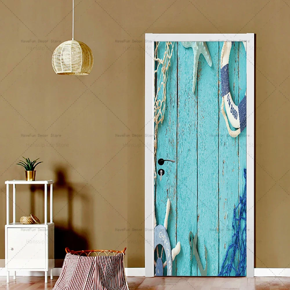 3D Retro Old Wooden Door Stickers Waterproof Poster Wallpaper Self