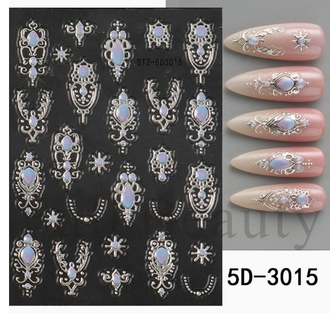 3D Retro Palace Style Nail Art Stickers - Embossed 5D Adhesive Nail Decorations for Creative Manicures